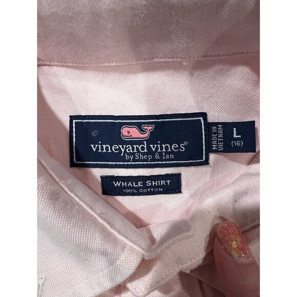 Vineyard Vines Whale Shirt Kids Boys Large 16 Pink Button Cotton Blend - Picture 5 of 6